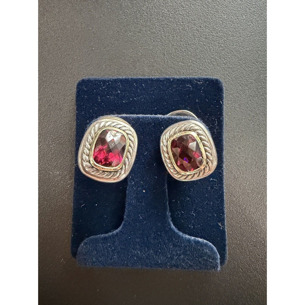 David Yurman 925 Silver, 14k Gold Cable Stud Earrings 2.27 tcw garnet (10.73g.)